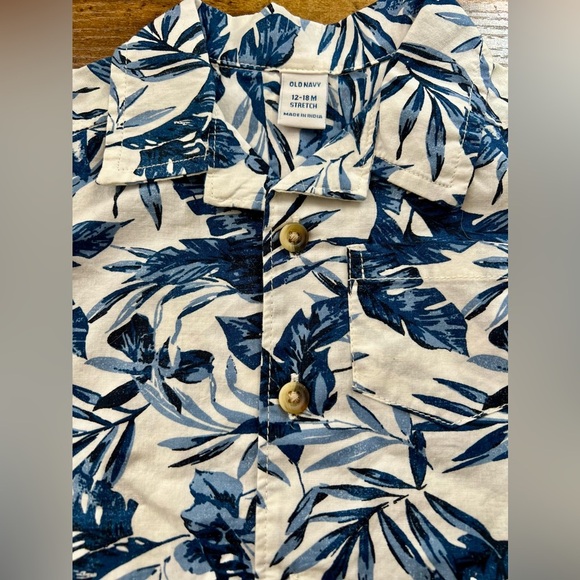 OLD NAVY NWT Blue Floral Button Down Shirt, 12-18 Month - Picture 2 of 8